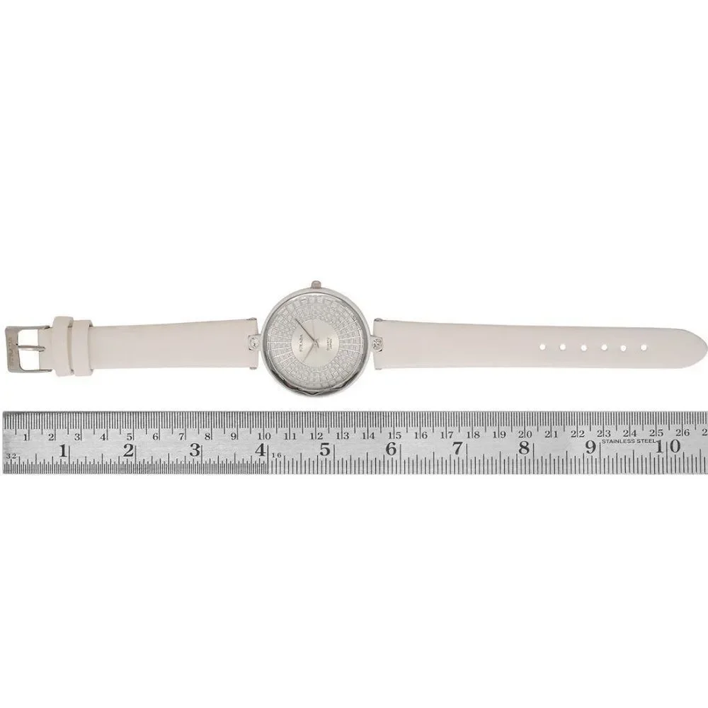 STRADA Watch Austrian Crystal Faux White Leather